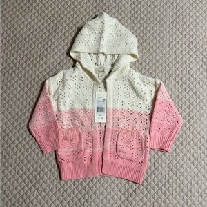 New! Peek Toddler Girls zip up sweater. Size 2T. Pink and while color.